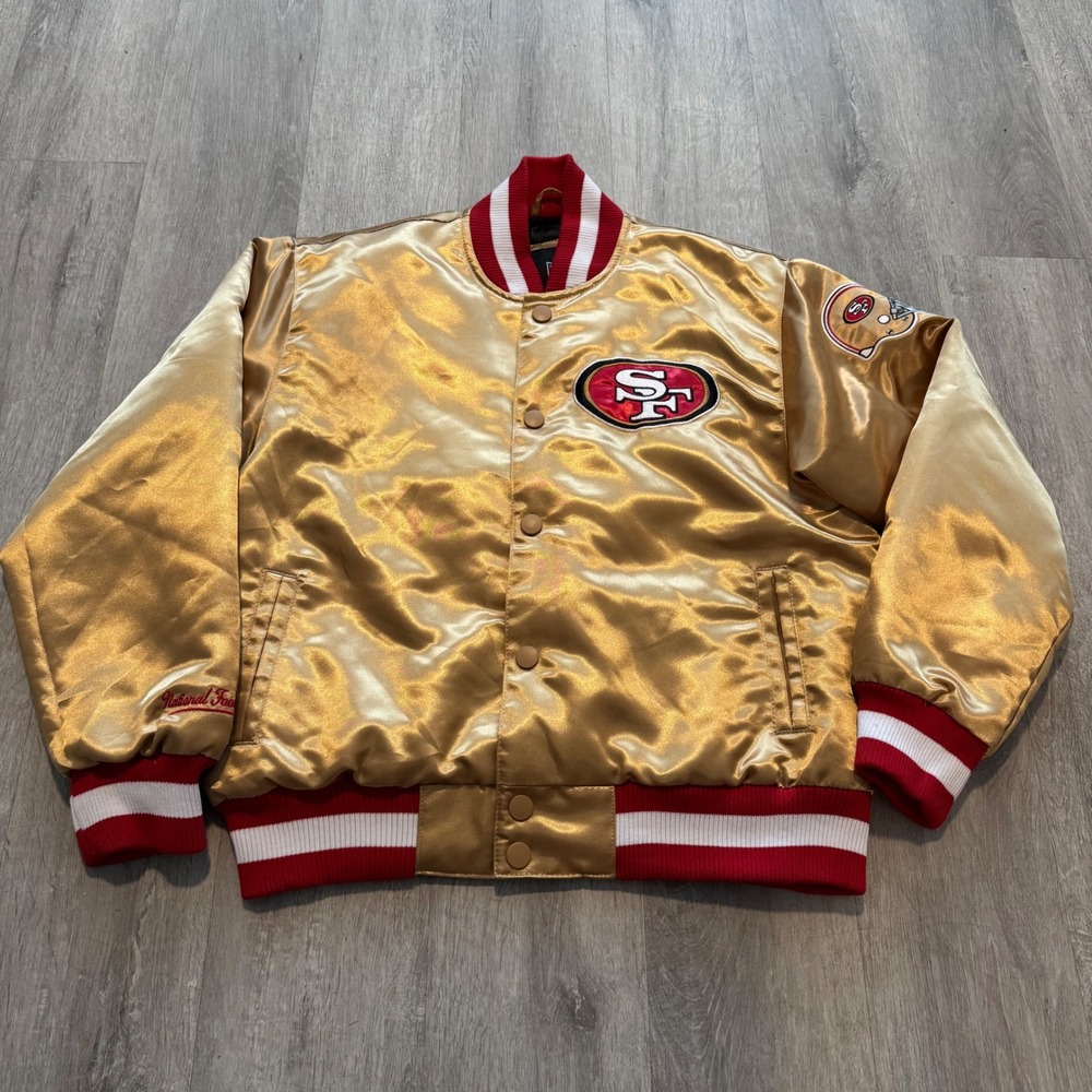 NFL San Francisco 49ers Satin Varsity Jacket Gold youth XL Forty Niners Bomber